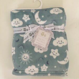 NEW Baby Blanket Plush Cozy Blue White Moon Stars Sun Baby Gift | Cribmates